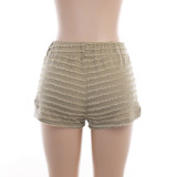 Casual All-match Pants Texture Striped Drawstring High Waist Super Shorts