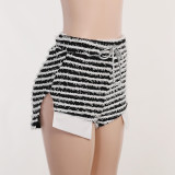 Casual All-match Pants Texture Striped Drawstring High Waist Super Shorts