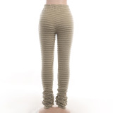 Spring Knitted Stripe Sexy Slim High Waist Pants