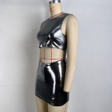 Metallic Gold Sleeveless Crop Top and Bodycon Mini Skirt Set