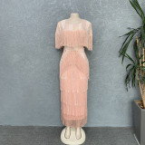 Summer Sexy Fringed Embellished Bodycon fringe evening dress with Tassel Detail for Women