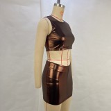 Metallic Gold Sleeveless Crop Top and Bodycon Mini Skirt Set