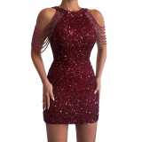 Tassel Sequins Sparkling Crystal Embellished Dress
