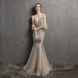 Off-The-Shoulder Gown Vintage Bridesmaid Wedding Sequin Mermaid Gown