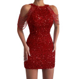 Tassel Sequins Sparkling Crystal Embellished Dress