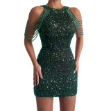 Tassel Sequins Sparkling Crystal Embellished Dress