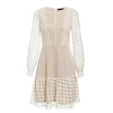 White Polka Dot Lace Patchwork Long Sleeves Mid Dress