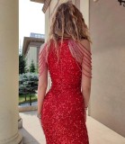 Tassel Sequins Sparkling Crystal Embellished Dress