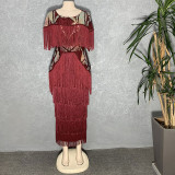 Summer Sexy Fringed Embellished Bodycon fringe evening dress with Tassel Detail for Women