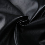 PU Faux Leather Crop Jacket Lapel Long Sleeve Button Down Solid Shirt Top Outerwear Streetwear