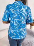Printed Relaxed Fit Short-Sleeve Shirt with Contrasting Lapel