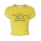 Yellow Round Neckline Short-sleeved T-shirt with Letter Print