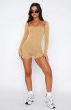 Tops Long Sleeve Square Neck Unitard Bodysuits