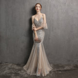 Off-The-Shoulder Gown Vintage Bridesmaid Wedding Sequin Mermaid Gown