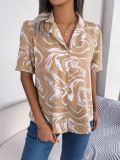 Printed Relaxed Fit Short-Sleeve Shirt with Contrasting Lapel