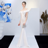 Ruffled Off-Shoulder Embroidered Mermaid Evening Dresses