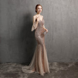 Off-The-Shoulder Gown Vintage Bridesmaid Wedding Sequin Mermaid Gown