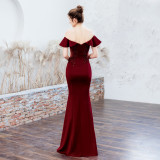 Ruffled Off-Shoulder Embroidered Mermaid Evening Dresses