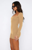 Tops Long Sleeve Square Neck Unitard Bodysuits