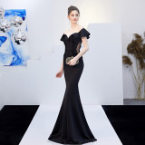Ruffled Off-Shoulder Embroidered Mermaid Evening Dresses