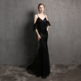 Off-The-Shoulder Gown Vintage Bridesmaid Wedding Sequin Mermaid Gown