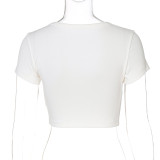 Round Neckline Letter Print Short Sleeve Tight-Fit T-Shirt
