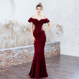 Ruffled Off-Shoulder Embroidered Mermaid Evening Dresses