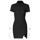 Solid Color Ribbed Short Sleeve Bodycon Dress