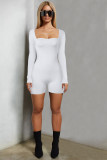 Tops Long Sleeve Square Neck Unitard Bodysuits