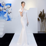 Ruffled Off-Shoulder Embroidered Mermaid Evening Dresses