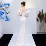 Ruffled Off-Shoulder Embroidered Mermaid Evening Dresses