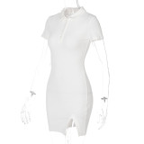 Solid Color Ribbed Short Sleeve Bodycon Dress