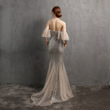 Off-The-Shoulder Gown Vintage Bridesmaid Wedding Sequin Mermaid Gown