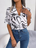 Printed Relaxed Fit Short-Sleeve Shirt with Contrasting Lapel