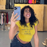 Yellow Round Neckline Short-sleeved T-shirt with Letter Print