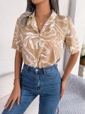 Printed Relaxed Fit Short-Sleeve Shirt with Contrasting Lapel