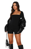 Tops Long Sleeve Square Neck Unitard Bodysuits