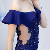 Ruffled Off-Shoulder Embroidered Mermaid Evening Dresses