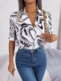 Printed Relaxed Fit Short-Sleeve Shirt with Contrasting Lapel