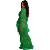 Summer Long Skirt Tassel Knit Casual Hollow Sequin Beach Dress