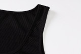 Black Sleeveless Shimmering Diamond Letters Crop Top