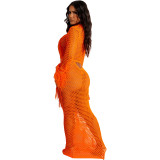 Summer Long Skirt Tassel Knit Casual Hollow Sequin Beach Dress