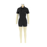 Summer Zipper Cargo Short Jumpsuit with Pocket