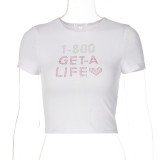 Fashion Basic Letter Cute Rhinestones Trim Tees
