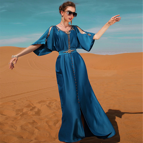 Ramadan Eid Mubarak Dubai Abaya Satin Arabic Turkey Islam Muslim Prayer Dress Robe