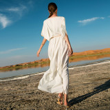 Golden Lace Embroidery Hand-stitched Rhinestone Evening Kaftan Dress