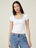 Square Neckline And Ribbed Knit Fabric Short Sassy Women's Top