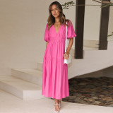 Deep V-neck Bubble Sleeve Vacation Dress