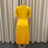 Plus Size Solid Color Short Sleeved Pleated Dress