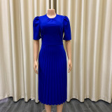 Plus Size Solid Color Short Sleeved Pleated Dress